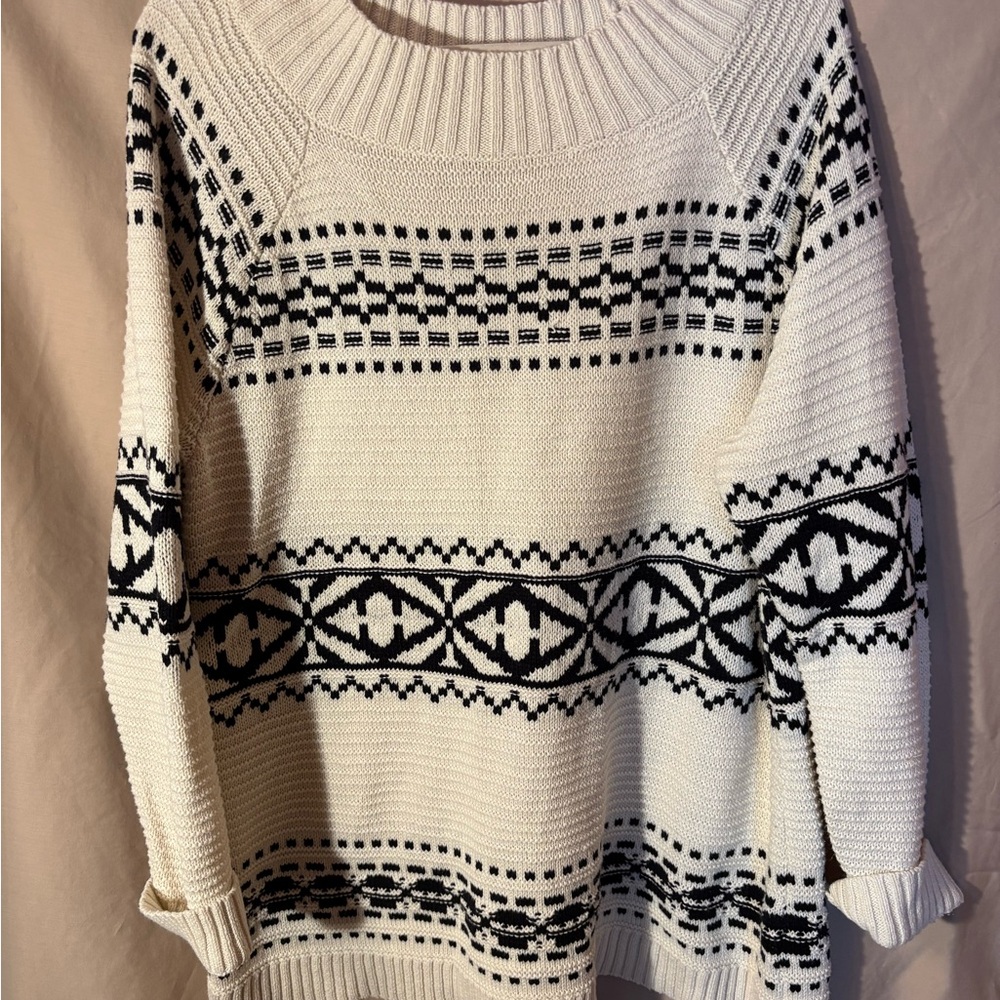 Chaps Black and Cream Cowl Neck Sweater with Nordic Pattern